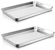 2 Pack Large Stainless Steel Tray, Non Toxic & Healthy, Mirror Finish & Rust Free Thickening Pan, for Baking Cookie Sheet, Lab Medical Instruments, Dental, Tattoo and Surgical (16'' x 12'' x 1'')