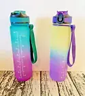 ~SPORTS MOTIVATIONAL DRINKING WATER BOTTLES (2) WITH TIME MARKER 32 OZ BPA FREE~
