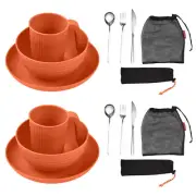 Camping Utensils Set for 2 Portable Wheat Straw Mess Kit with Bowl Plate L7S8