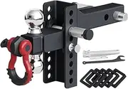 Adjustable Trailer Hitch Ball Mount, 2" Receiver, 5" Rise/Drop, 2" & 2-5/16" Ball, 10,000 Lbs GTW, Lock & Rotatable Shackle