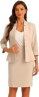 Allegra K Damen Business-Rock-Anzug-Set, Zweiteilige Outfits, Gekerbter Kragen, Blazer, Bleistiftröcke