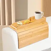 Bamboo Couch Cup Holder & Armrest Tray for Drink & Snack, Versatile Sofa Drink Holder With Protection for Cups, Snacks, Remote Control