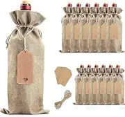 12 Pack Burlap Wine Gift Bags, Aufondof Christmas Wine Bags with Drawstring Reusable Wine Bottle Covers with Ropes and Tags for Christmas,Wedding,Birthday,Holiday Party Favors,6"x13.77" (Wood color)