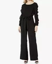 Adrianna Papell Womens Fancy Crepe Ruffled Jumpsuit Black Sz 16