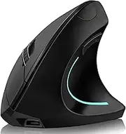 Vertical Mouse, Right Handed 2.4GHz Wireless Ergonomic Rechargeable Vertical Mouse with 4 Adjustable DPI 800/1200/1600/2400, 6 Buttons,Compatible with PC, Desktop,Mac (Black)¦