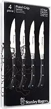 Stanley Rogers Pistol Grip Artisan Steak Knife Set, Stainless Steel Serrated Blade, Sharp Knives with Ergonomic Handle (Colour: Black, Silver), Quantity: 1 Set, 4 Pieces