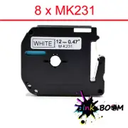 8 Label Compatible with Brother MK231 P-Touch Tape Black On White 12mm x 8m