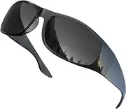 [grinderPUNCH] Super Dark Polarized Black Sunglasses | Biker Style Rider | Wrap Around Style Lightweight UV Protection