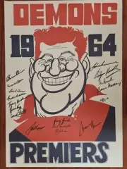 1964 Melbourne signed Premiers Weg Poster 16 signatures Demons Premiership