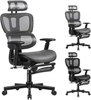 [ALFORDSON] Ergonomic Mesh Office Chair with 3D Armrest, Executive Study Computer Chair with Adjustable Headrest & Footrest, Recline & Tilt Gaming Desk Chair with Adaptive Lumbar Support, Sloane Grey