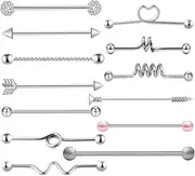 [Dickly] 14G Industrial Barbell Earring Set - 13 Pieces