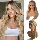 Balayage Blonde Wig Human Hair with Light Brown Roots Lace Front Wigs 13x4 HD...