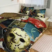 Bed Sheets g121 Jason Voorhees Print Bedding Set Pattern Duvet Cove Set 3 Pieces 1 Quilt Cover And 2 Pillowcases for Women Men Teens tq121 Bed Sheets
