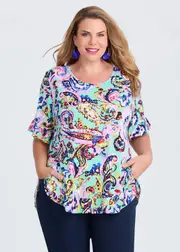 [TS] Taking Shape Salsa Ruffle Luna Top Size 16 in Mint Paisley Print - Plus Size Women's Clothing Mint Paisley Print