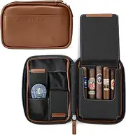 [CASE ELEGANCE] The Flint Travel Leather Cigar Case by Klaro - 5 Cigars, 2 Accessory Pockets, Humidification Pocket, Internal Hard-Shell Protection