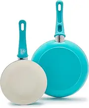 GreenLife Soft Grip Healthy Ceramic Nonstick, 18 & 26 cm Frying Pan Skillet Set, PFAS-Free, Dishwasher Safe, Caribbean Blue, Bright Blue