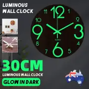 12inch Wall Clock Glow In Dark Luminous Quartz Modern Night Decor Non Ticking