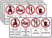 Seat Belt Must Be Worn Sticker 5Pcs No Eating No Drinking No Smoking Safety Sign 2.76 X 6 Inch Vehicles Safety Warning Window Stickers Food and Beverage Signs