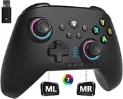 2.4G Wireless PC Controller with RGB Lighting/Programming Keys/Hall Joysticks/Hall Triggers/Vibrations,Three-Mode Switch Controller,Plug and Play Work for Windows PC, Android, Switch, Steam,TV