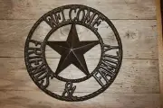 (1) Texas Home Decor Christmas Gift Heavy Cast Iron Welcome Plaque, H-109