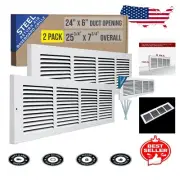 Durable White Steel Baseboard Vent Cover Grille - 2 Pack, 24x6 Duct Fit