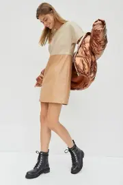 Anthropologie Faux Leather Shift Mini Dress Vegan Avec Les Filles Andrea NWT 2X