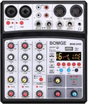 BOMGE - 4 Channel 16 DSP Echo DJ Audio Mixing Interface Console with MP3 USB Blu