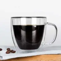 在飛比找松果購物優惠-創意雙層玻璃杯 手柄隔熱美式咖啡杯 茶水杯 (3.4折)