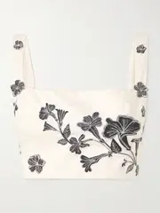 [Agua by Agua Bendita] Agua by Agua Bendita - Cacao Guayacan Cropped Appliquéd Embroidered Linen Top - Cream - medium medium Cream