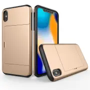 Catzon Slim Armor Case Wallet Card Holder Sliding Cover CGoldit Card Slot ID Pocket Dual Layer TPU Bumper Phone Case for iPhone (Gold)