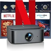 4K Projector【Official Netflix & Focus Electronics/Trapezoidal Correction】 25000 Lumens 1080P Native Full HD Mini Projector, WiFi Bluetooth Smart Projector with YouTube/Prime Video