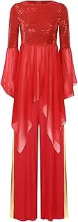 [Loodgao] Women's Flared Sleeve Sequin Liturgical Dance Dress Irregular Worship Tunic with Baggy Pants