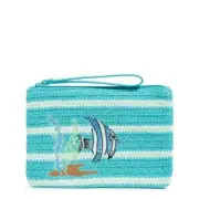 Vera Bradley Straw Wristlet Antilles Treasure Fish Beach Turquoise White