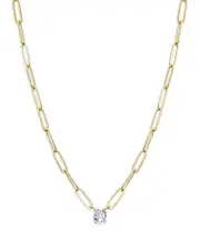 By Adina Eden Cubic Zirconia Solitaire Four Prong Paperclip Necklace, 16-18