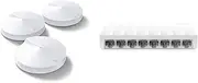 TP-Link Deco AC1300 Home Mesh Wi-Fi System, Dual-Band, Seamless Roaming, Enhanced 11AC Speeds (Deco M5(3-Pack)) + 8-Port 10/100Mbps Desktop Unmanaged Ethernet Switch, RJ45 Port, Plug & Play (LS1008)