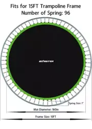 Zoomster Round 15 Ft Trampoline Replacement Mat 96 V-Ring for 6.5-7" Springs
