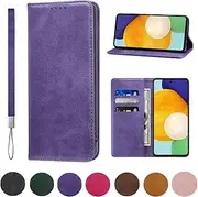 [WANDI QAQ] Samsung Galaxy A53 5G Case Leather flip Wallet with Hanging Rope Card Holder Slots Galaxy A53 Case Kickstand Magnetic Folio Shockproof Proof Protective Galaxy A53 5G Cover -Purple