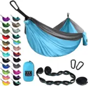 XL Double Camping Hammock Portable with Tree Straps Outdoor Indoor Sky Blue
