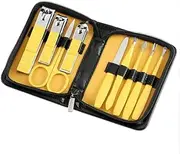 Manicure Set Nail Clippers Set Professional Pedicure Kit 9 in 1 Nail Care Tools Gift Case for Women Men Yellow 4.1in (Color : Yellow)