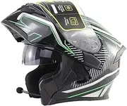 Motorcycle Integrated Bluetooth Helmet,Motorbike Modular Flip up HD Anti-Fog Lens Dual Visors Full Face Helmets,ECE Approved Motorcross Helmet F,L(59~60CM)