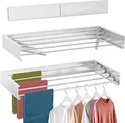 Roccar Wall Mounted Drying Rack, Collapsible Drying Racks for Laundry, Foldable Indoor and Outdoor Clothes Rack,Retractable Clothes Drying Rack, 80cm Wide,5 Rods, 45 lb Capacity
