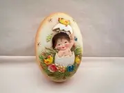 VTG ANRI EGG SHAPE TRINKET BOX LITTLE GIRL IN EGG BIRDS FLOWERS ITALY