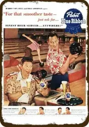 1950 PABST BEER & Bowling Alley Bowl Vintage-Look DECORATIVE REPLICA METAL SIGN