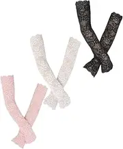 [BESTonZON] 3 Pairs Summer Sun Protection Ice Sleeves for Boys and Girls Uv Blocking Cooling Arm Sleeves Lace Peachpink