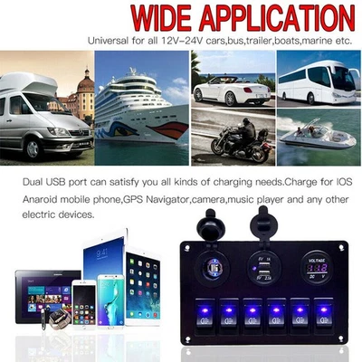 6 Gang Switch Panel DC 12V-24V Light LED For Yacht Marine Boat RV Truck Breaker (for: Peugeot)