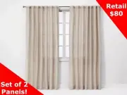 Light Filtering Linen Window Curtain Panel Traditional Natural -Threshold 54x84