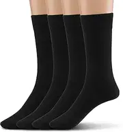 [Silky Toes] Modal 4Pk Flat Men’s Dress Crew Socks Super Soft Socks (10-13 Black (Flat Knit-4 Pairs))