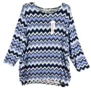 Bonnie Evans Top Women’s Large Blue/White Chevron Soft and Stretchy NEW