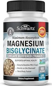 Magnesium Bisglycinate 100% Chelate No-Laxative Effect - Maximum Absorption & Bioavailability, Fully Reacted & Buffered - Healthy Energy Muscle Bone & Joint Support - Non-GMO Project Verified -180ct