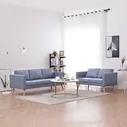 'vidaXL 2-Piece Sofa Set - Includes a Two-Seater and a Three-Seater Sofa - Upholstered in Light Grey Fabric - with Sturdy Wooden Frame and Removable, Washable Cushion Covers